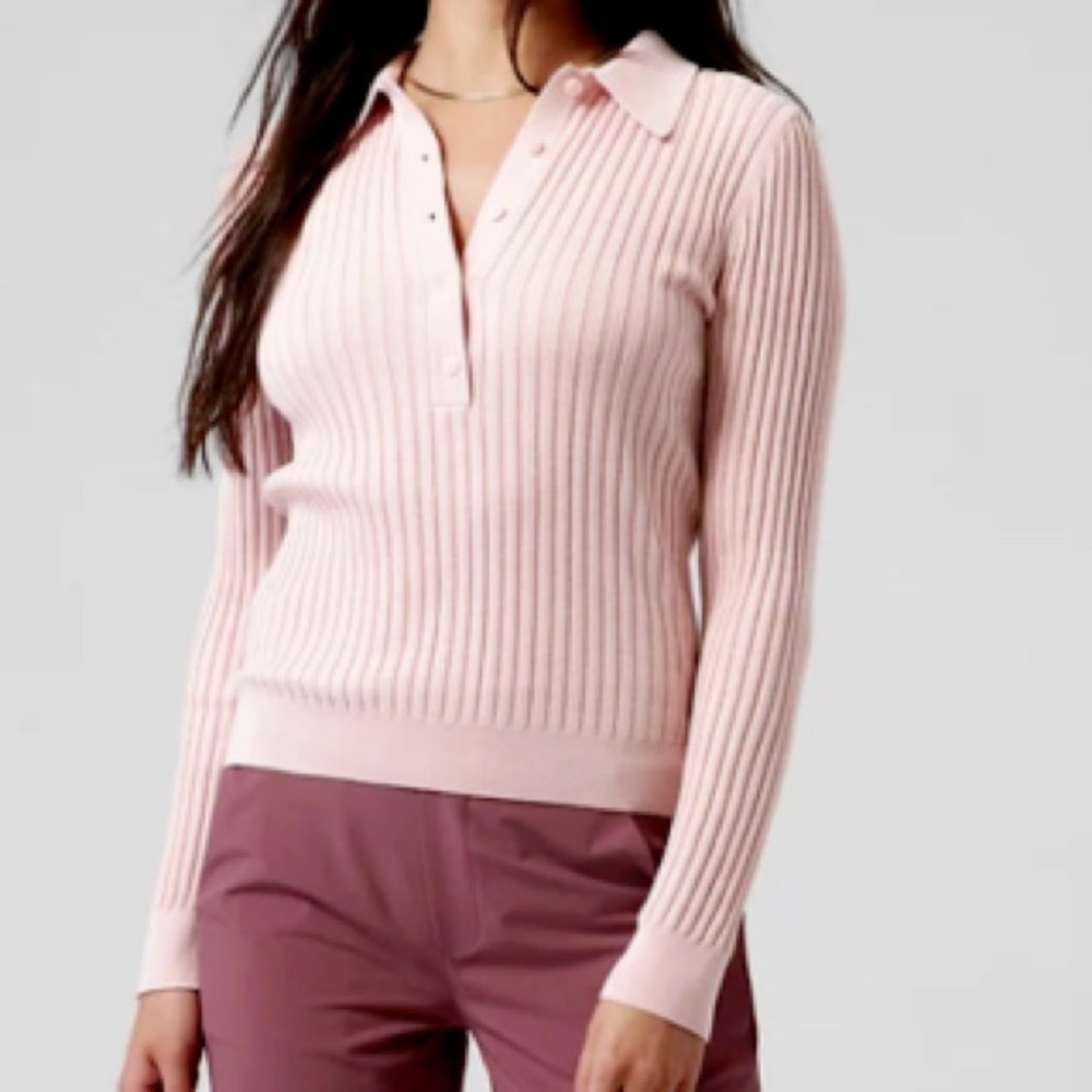 Athleta Pink Ribbed Henley Sweater Size 3X